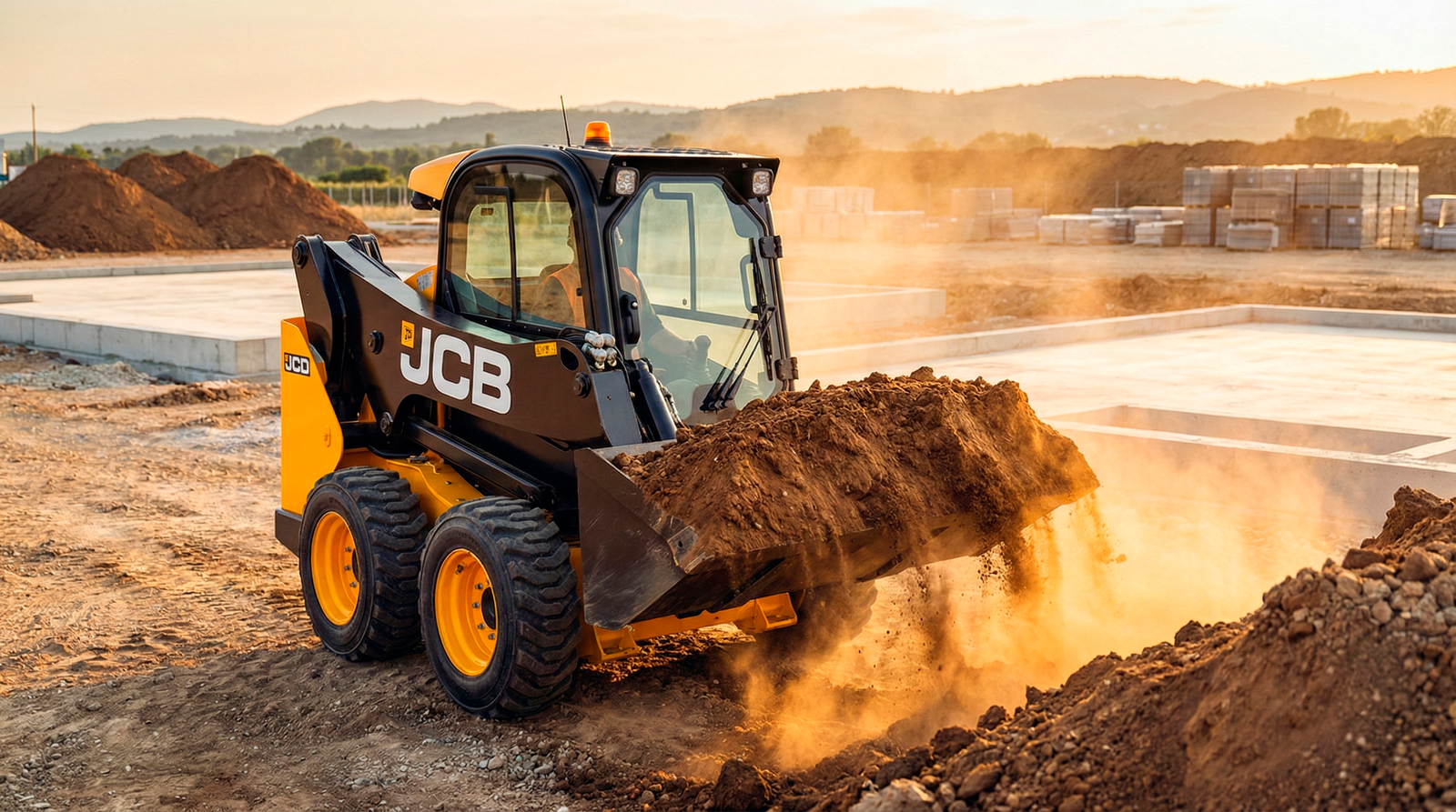 Minicarregadeira pegando terra